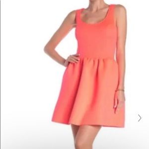 Love…Ady Neon Pink Sleeveless Fit & Flare Scuba Dress Size L NWOT